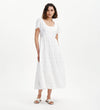 Jemma White Cotton Broderie Square Neck Tiered Midi Dress