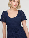 Jemma Navy Cotton Broderie Square Neck Tiered Midi Dress