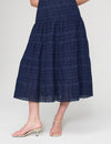 Jemma Navy Cotton Broderie Square Neck Tiered Midi Dress