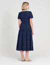 Jemma Navy Cotton Broderie Square Neck Tiered Midi Dress