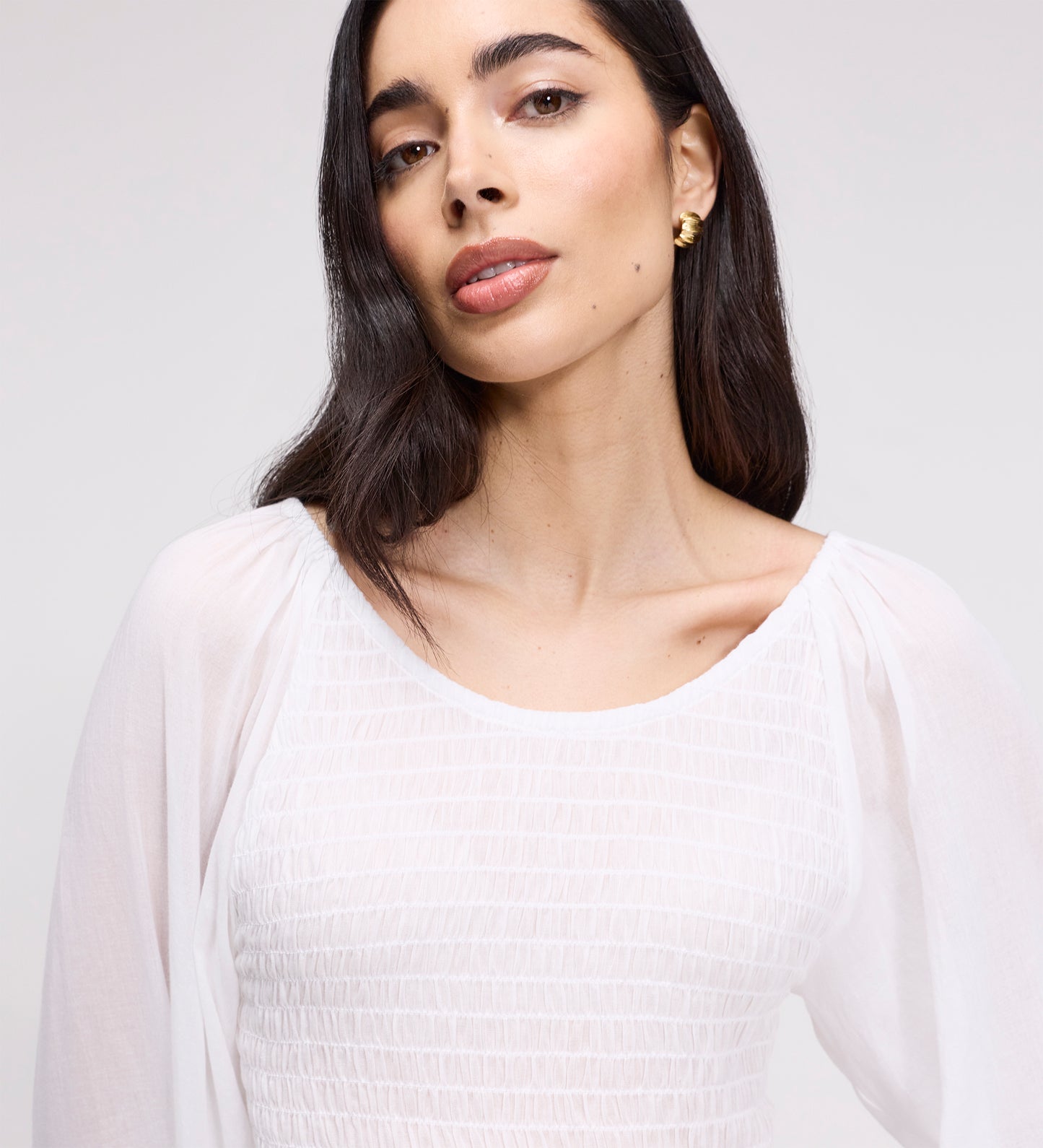 Jennie White Cotton Lace Blouson Sleeves Top