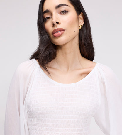 Jennie White Cotton Lace Blouson Sleeves Top