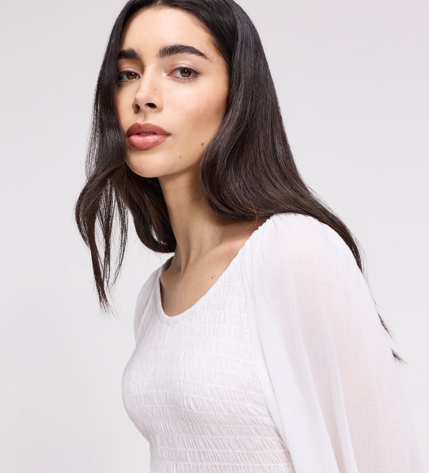 Jennie White Cotton Lace Blouson Sleeves Top