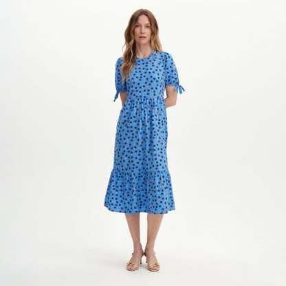 Jessa Blue Ditsy Puff Sleeve Midi Tiered Dress
