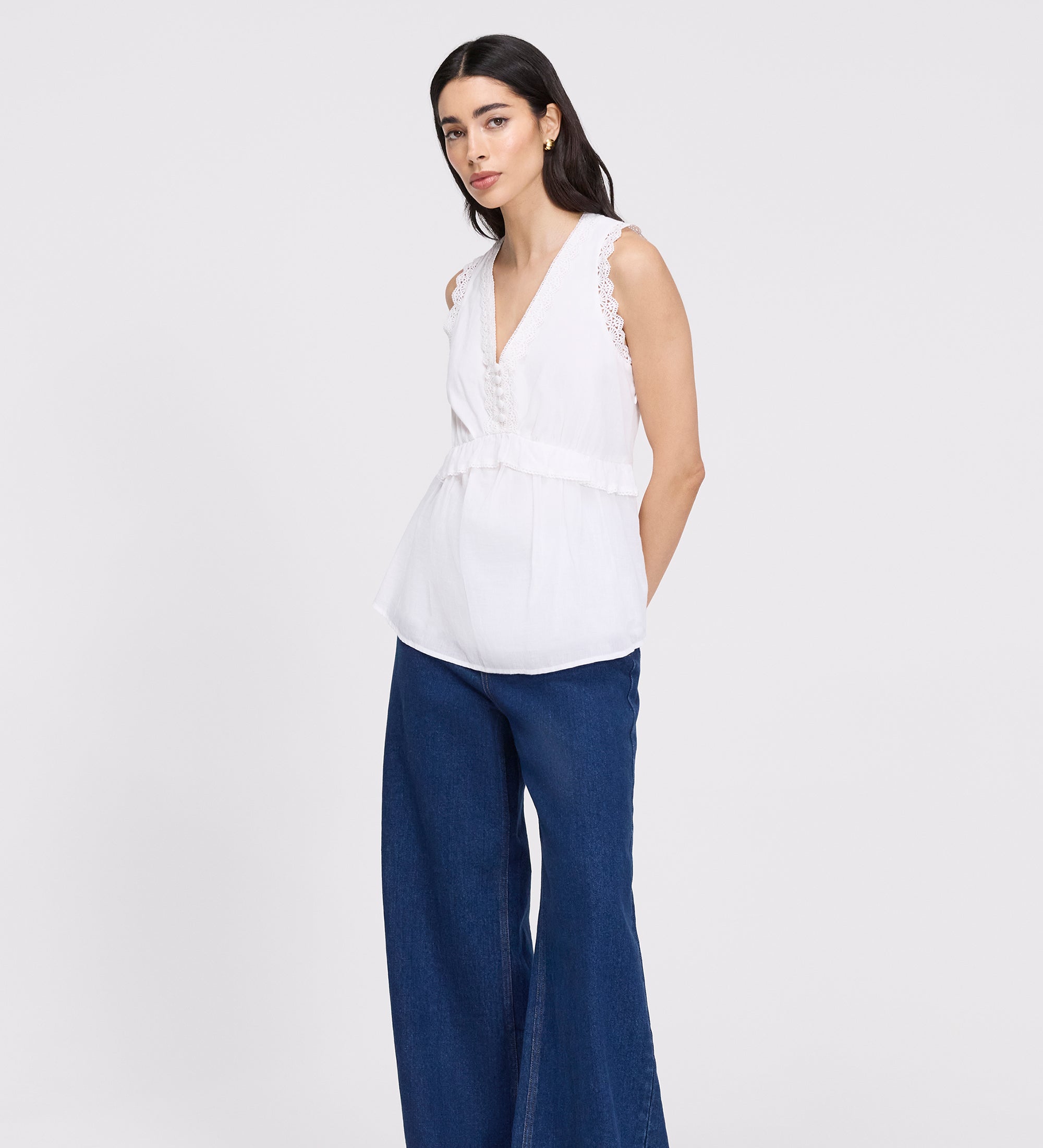 Cyma White Lace Cotton Sleeveless Top – Finery London