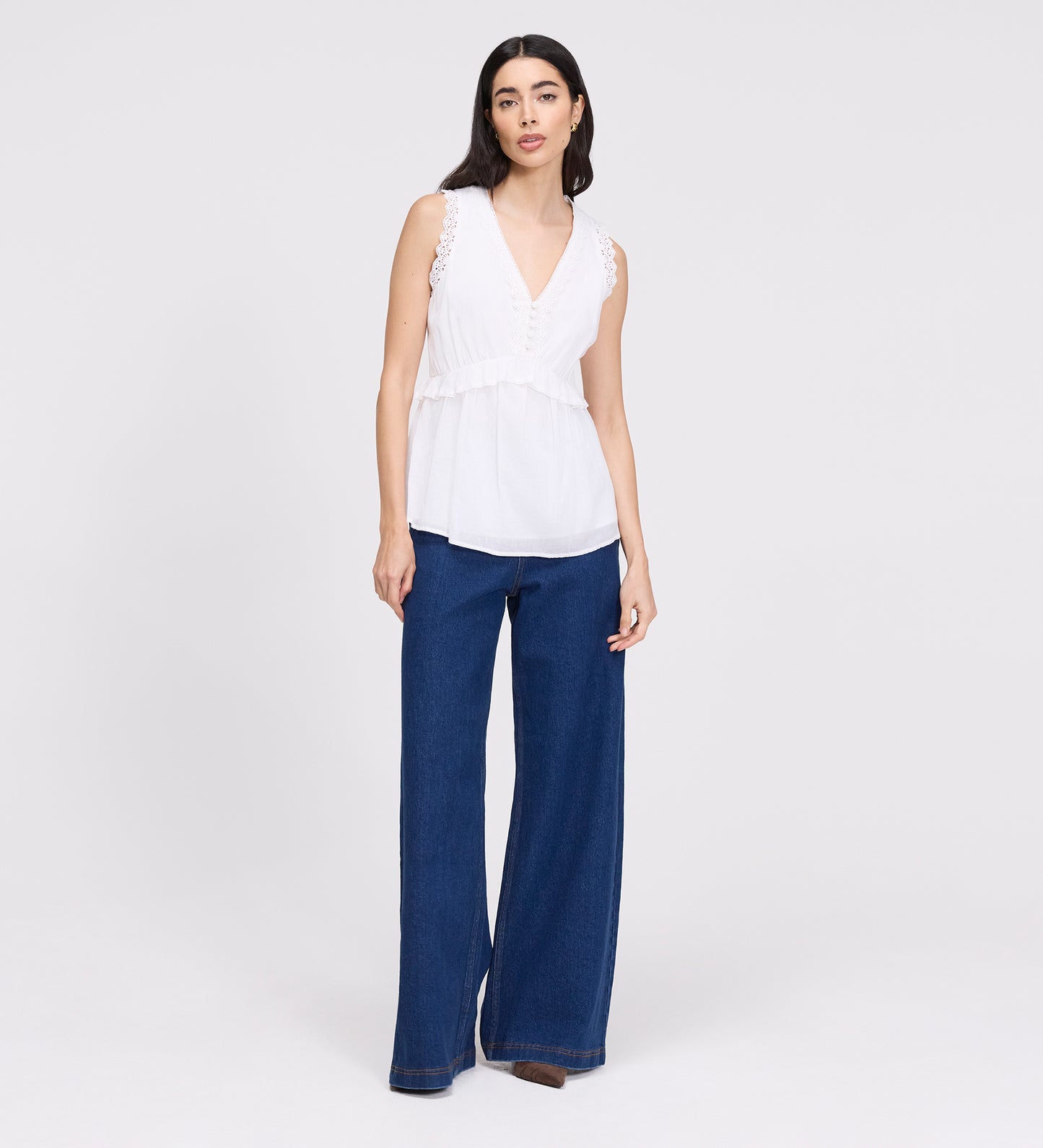 Cyma White Lace Cotton Sleeveless Top