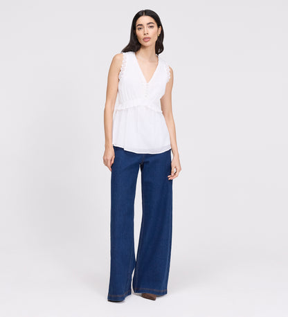 Cyma White Lace Cotton Sleeveless Top