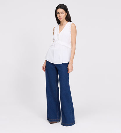 Cyma White Lace Cotton Sleeveless Top