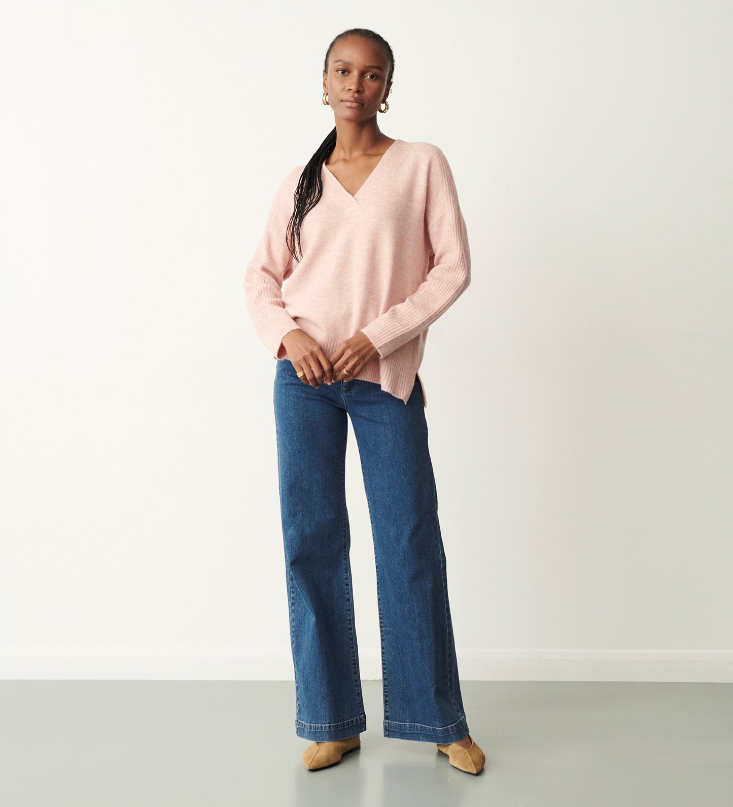 Maddie Pale Pink V Neck Jumper