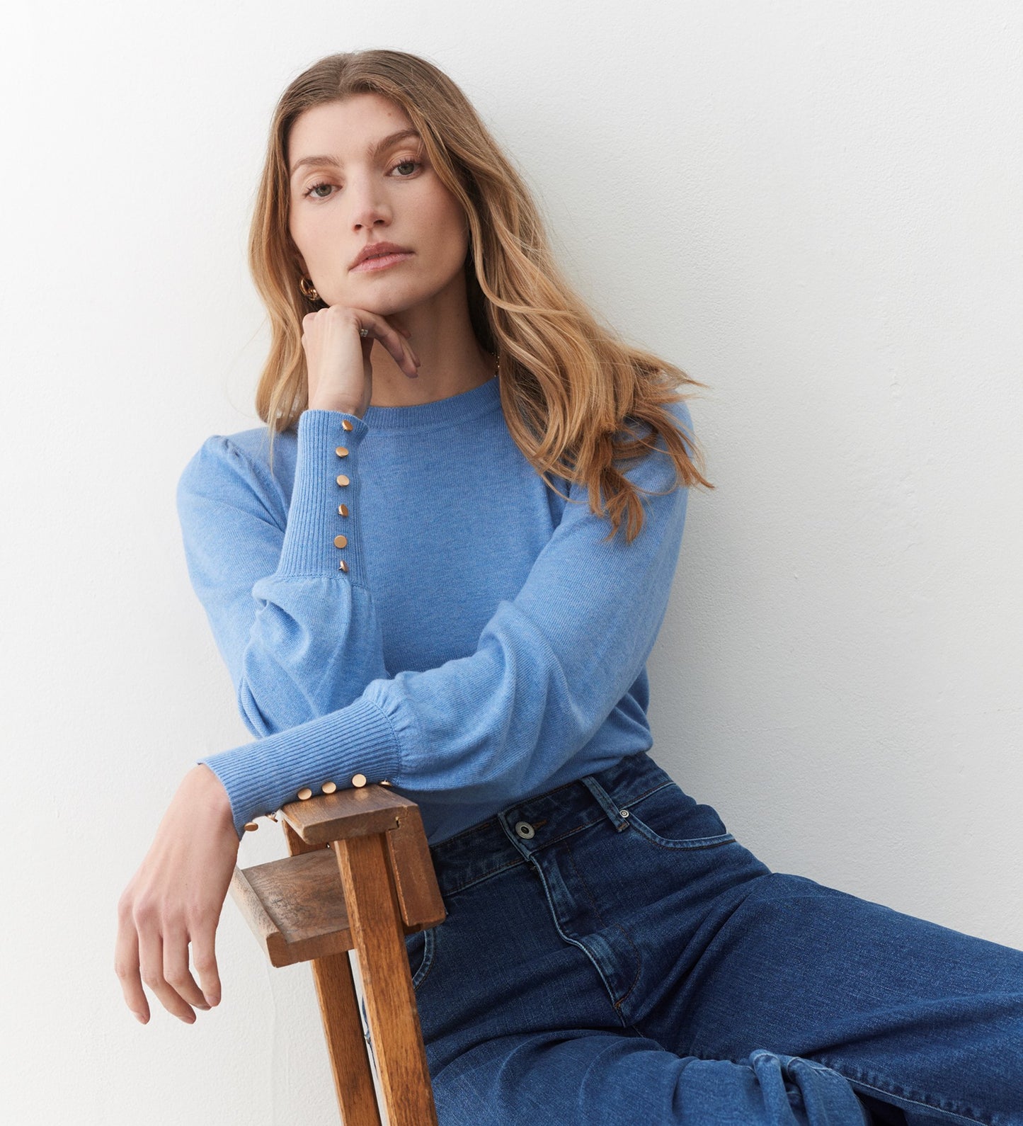 Avery Pale Blue Knitted Crew Jumper