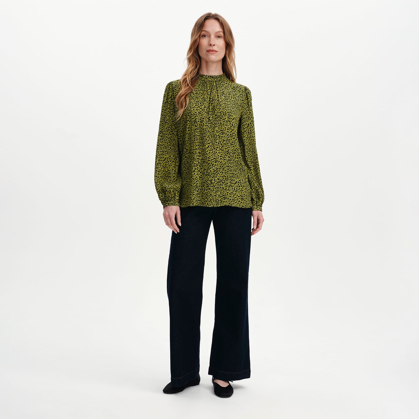 Keira Green Leopard Crepe Top