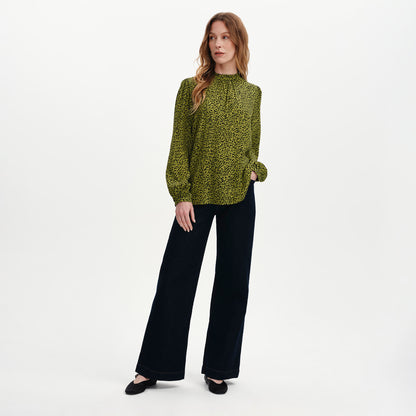 Keira Green Leopard Crepe Top
