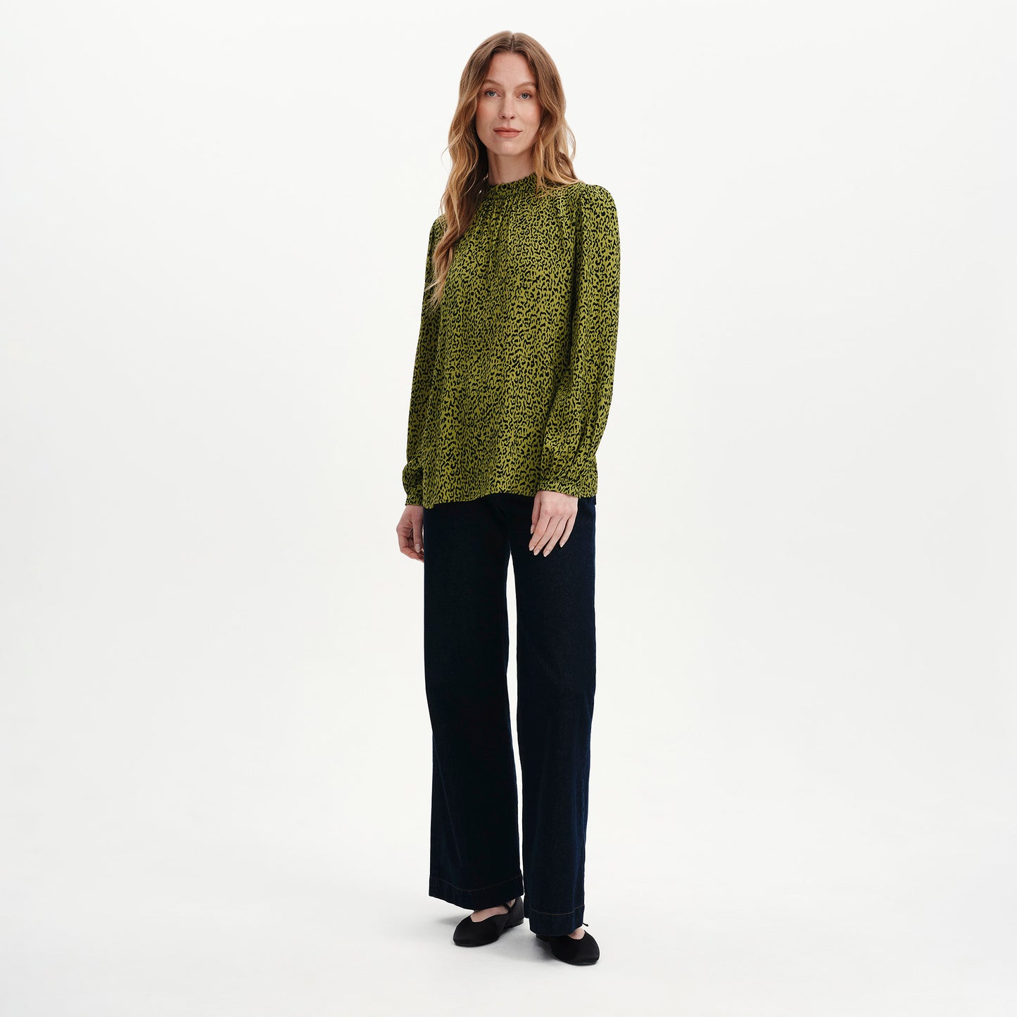 Keira Green Leopard Crepe Top