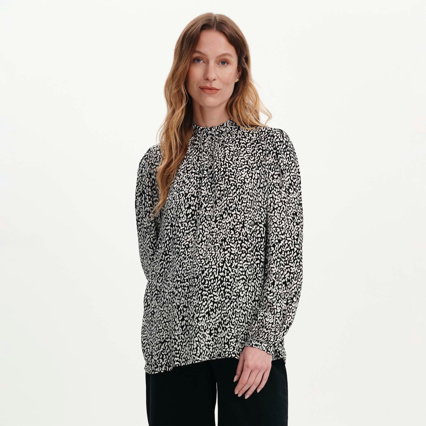 Keira Black Leopard Crepe Top