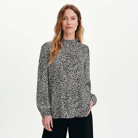 Keira Black Leopard Crepe Top