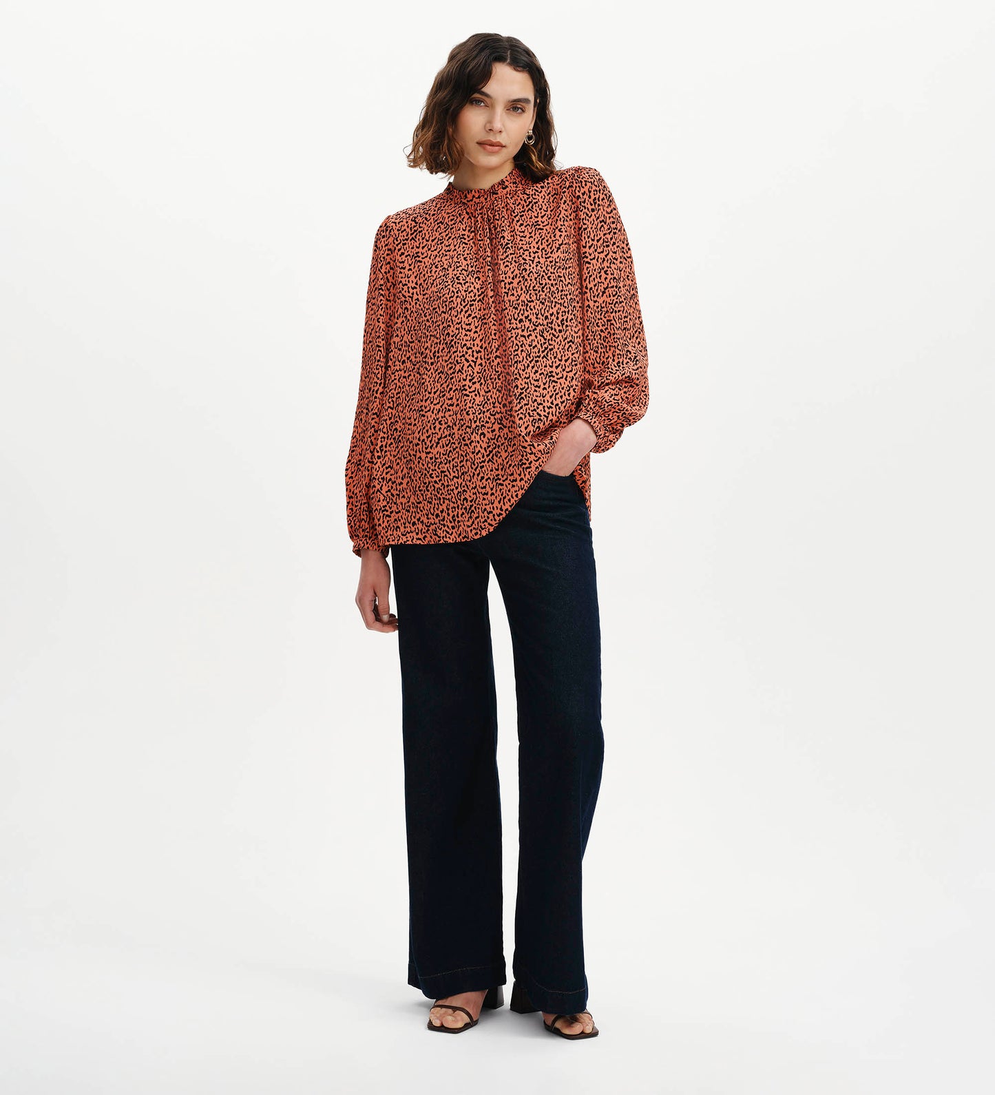 Keira Orange Leopard Crepe Top
