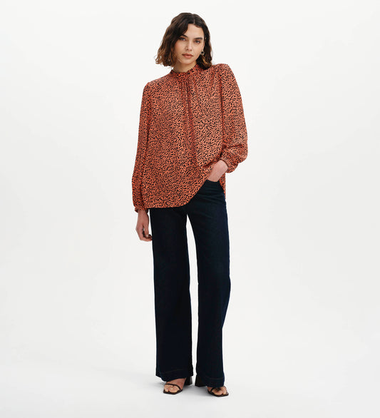 Keira Orange Leopard Crepe Top
