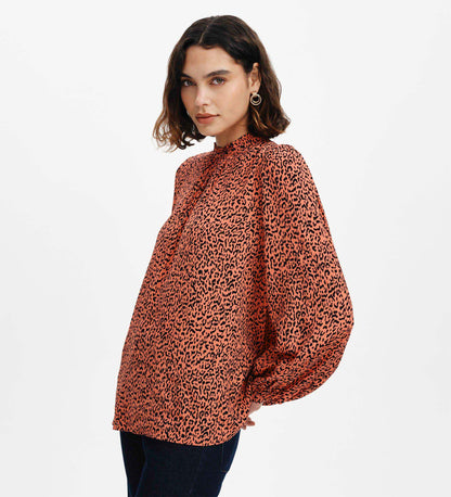 Keira Orange Leopard Crepe Top