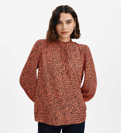 Keira Orange Leopard Crepe Top