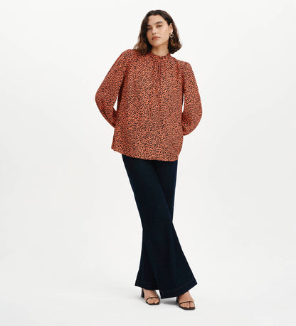 Keira Orange Leopard Crepe Top