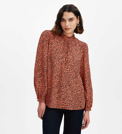 Keira Orange Leopard Crepe Top