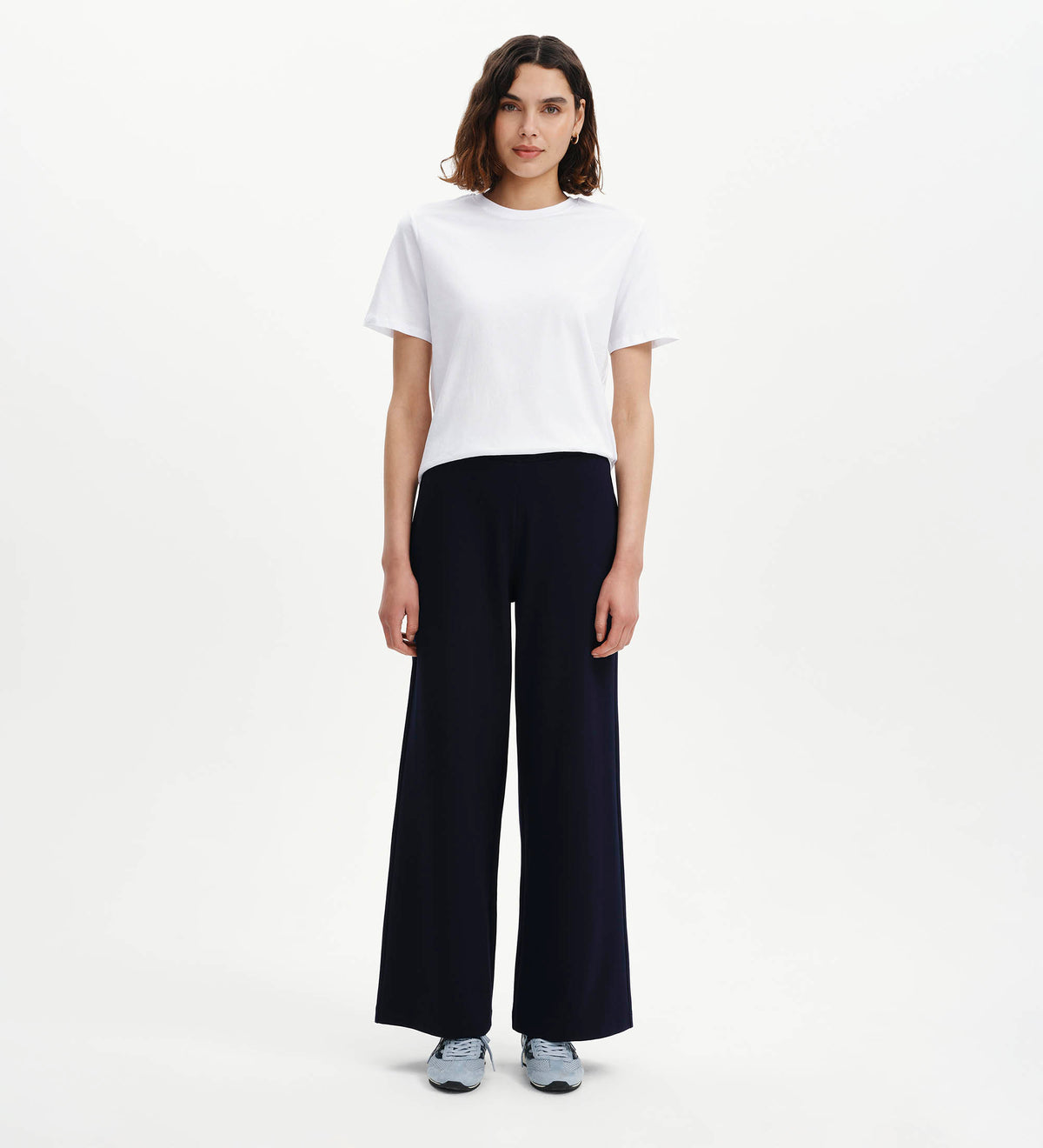 Kenzie Navy Wide Leg Full Length Elasticated Waist Trousers