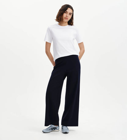 Kenzie Navy Wide Leg Full Length Elasticated Waist Trousers