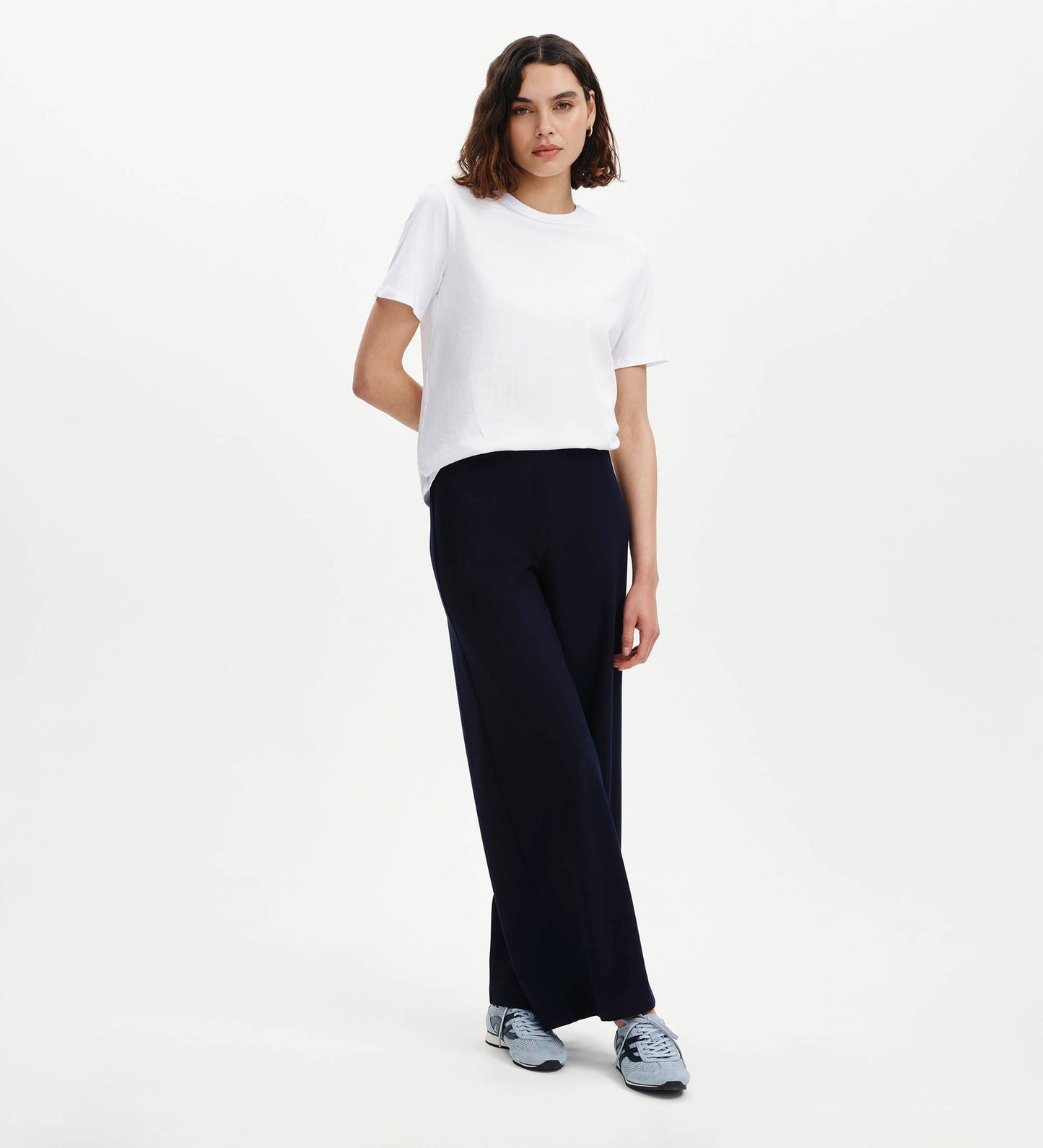 Kenzie Navy Wide Leg Full Length Elasticated Waist Trousers