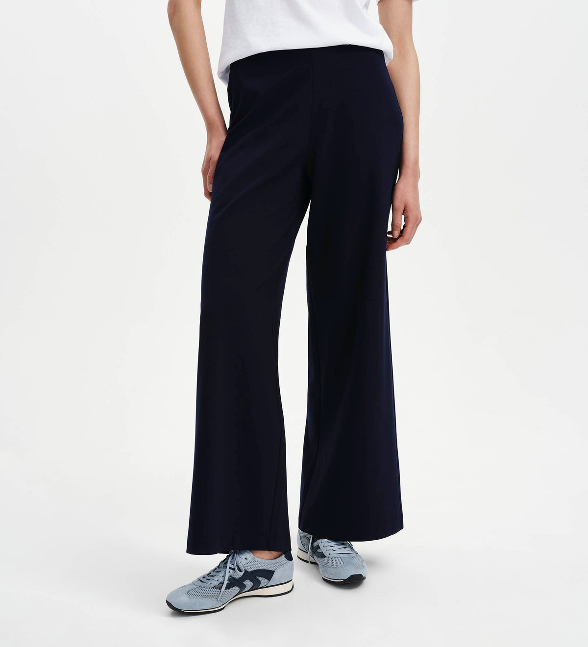 Kenzie Navy Wide Leg Full Length Elasticated Waist Trousers