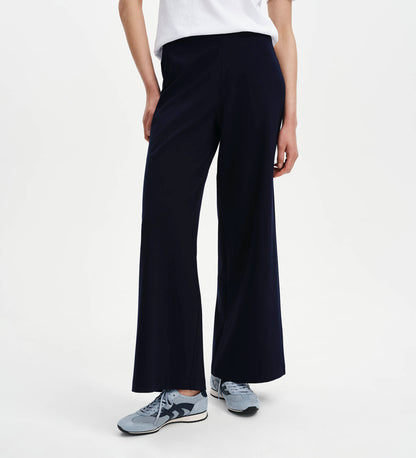 Kenzie Navy Wide Leg Full Length Elasticated Waist Trousers