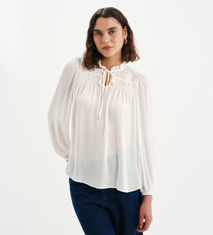 Kiya Ivory Frill Tie Neck Yoke Blouse
