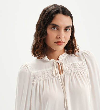 Kiya Ivory Frill Tie Neck Yoke Blouse