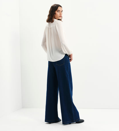 Kiya Ivory Frill Tie Neck Yoke Blouse