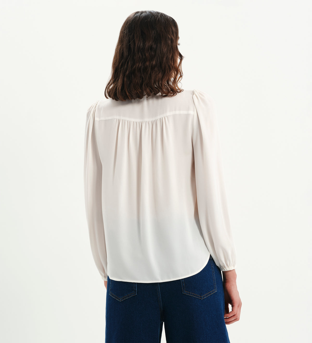Kiya Ivory Frill Tie Neck Yoke Blouse