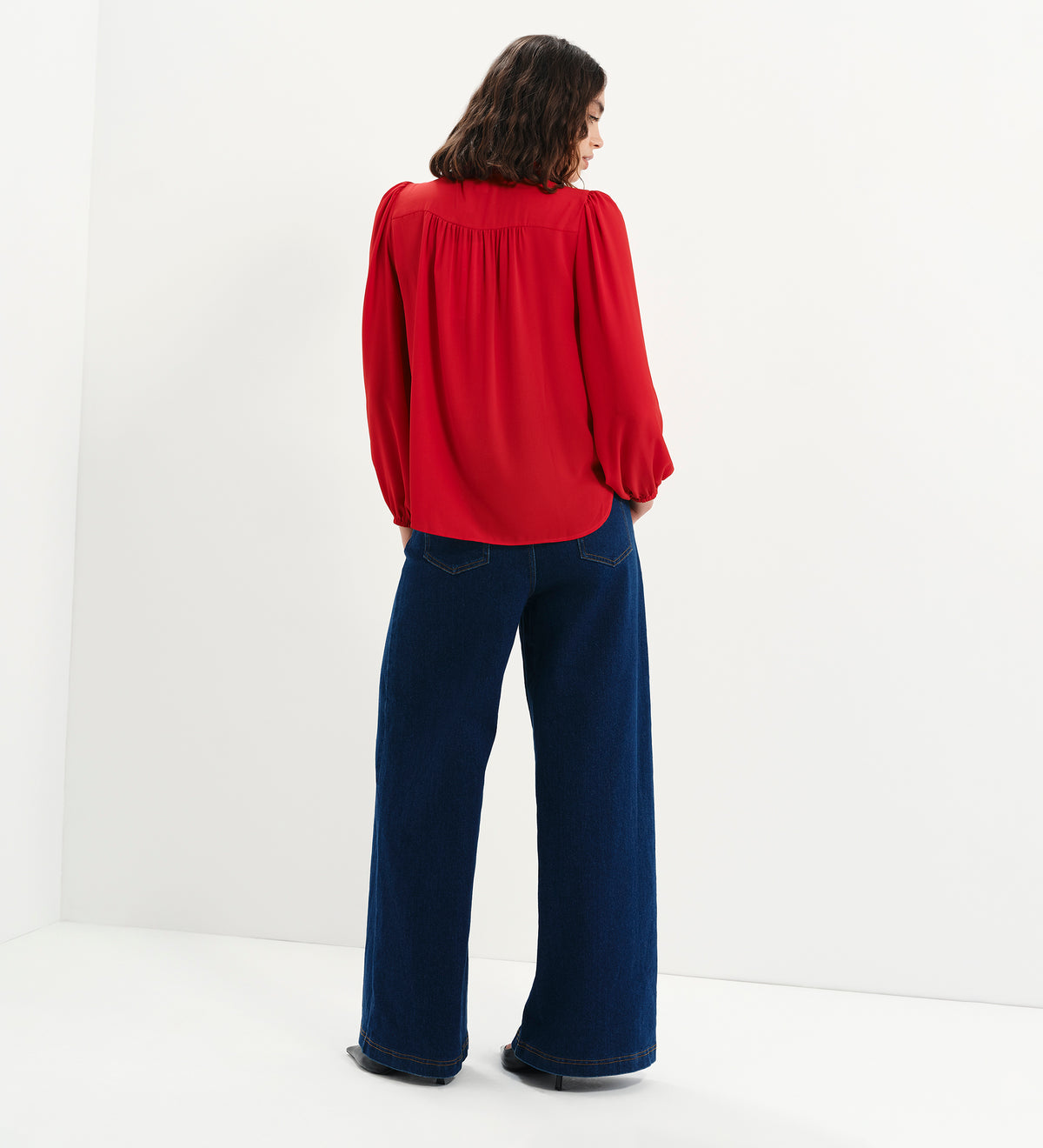 Kiya Red Frill Tie Neck Yoke Blouse