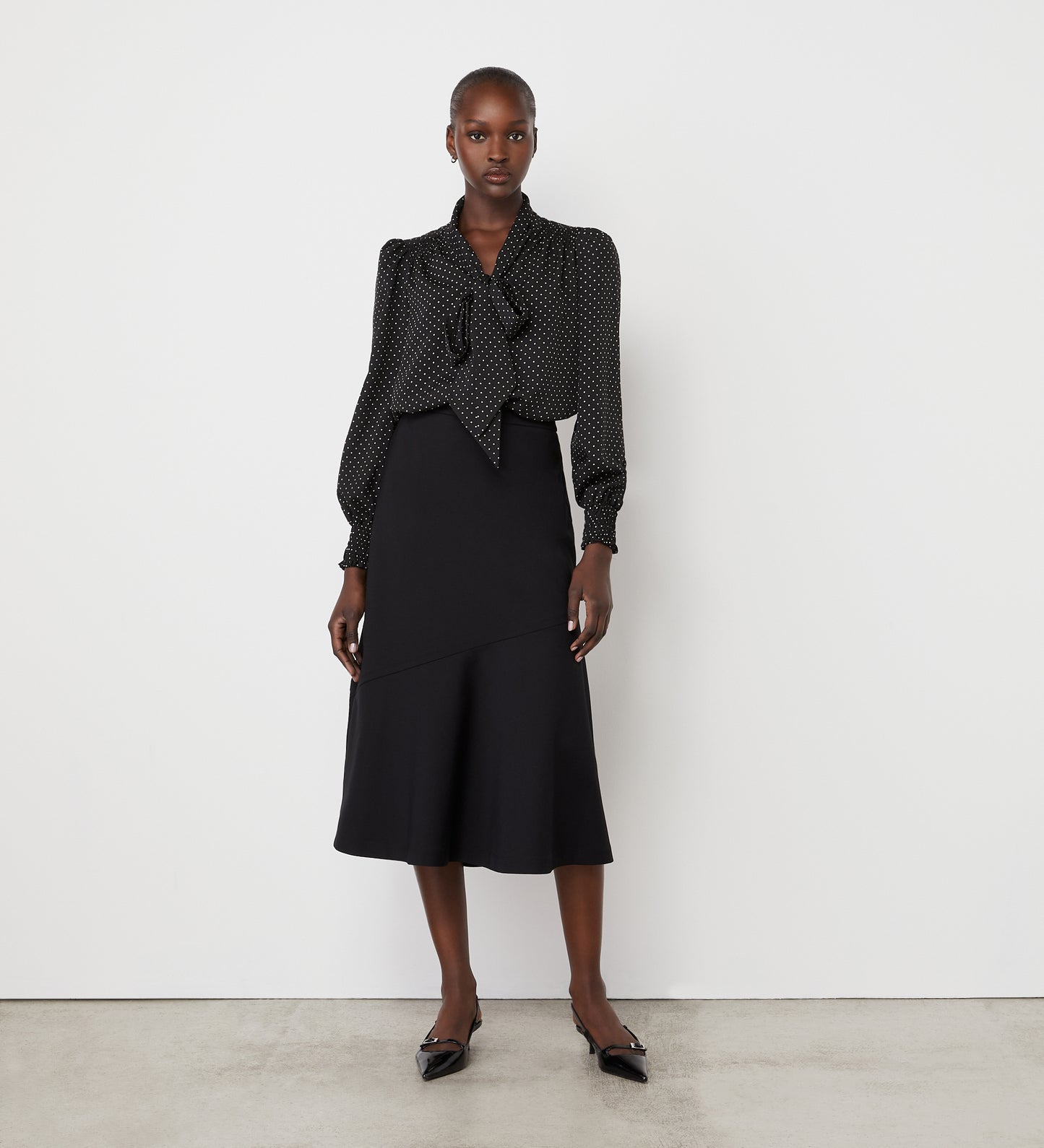 Lindsay Black Polka Dot Pussy Bow Blouse