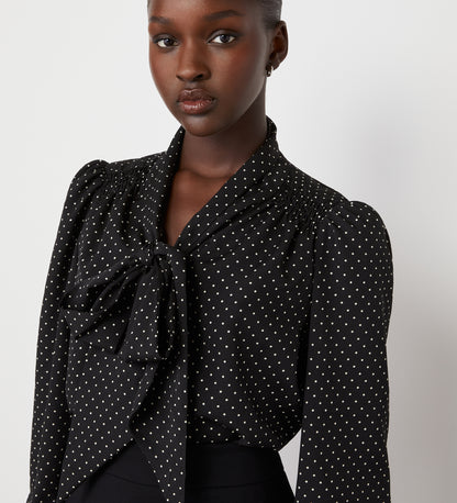 Lindsay Black Polka Dot Pussy Bow Blouse