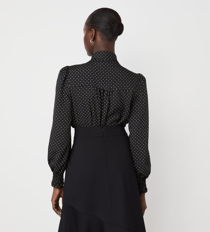 Lindsay Black Polka Dot Pussy Bow Blouse