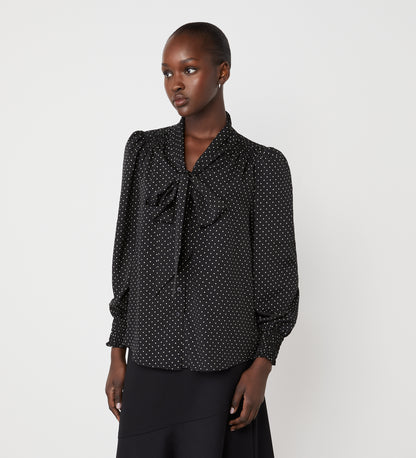 Lindsay Black Polka Dot Pussy Bow Blouse
