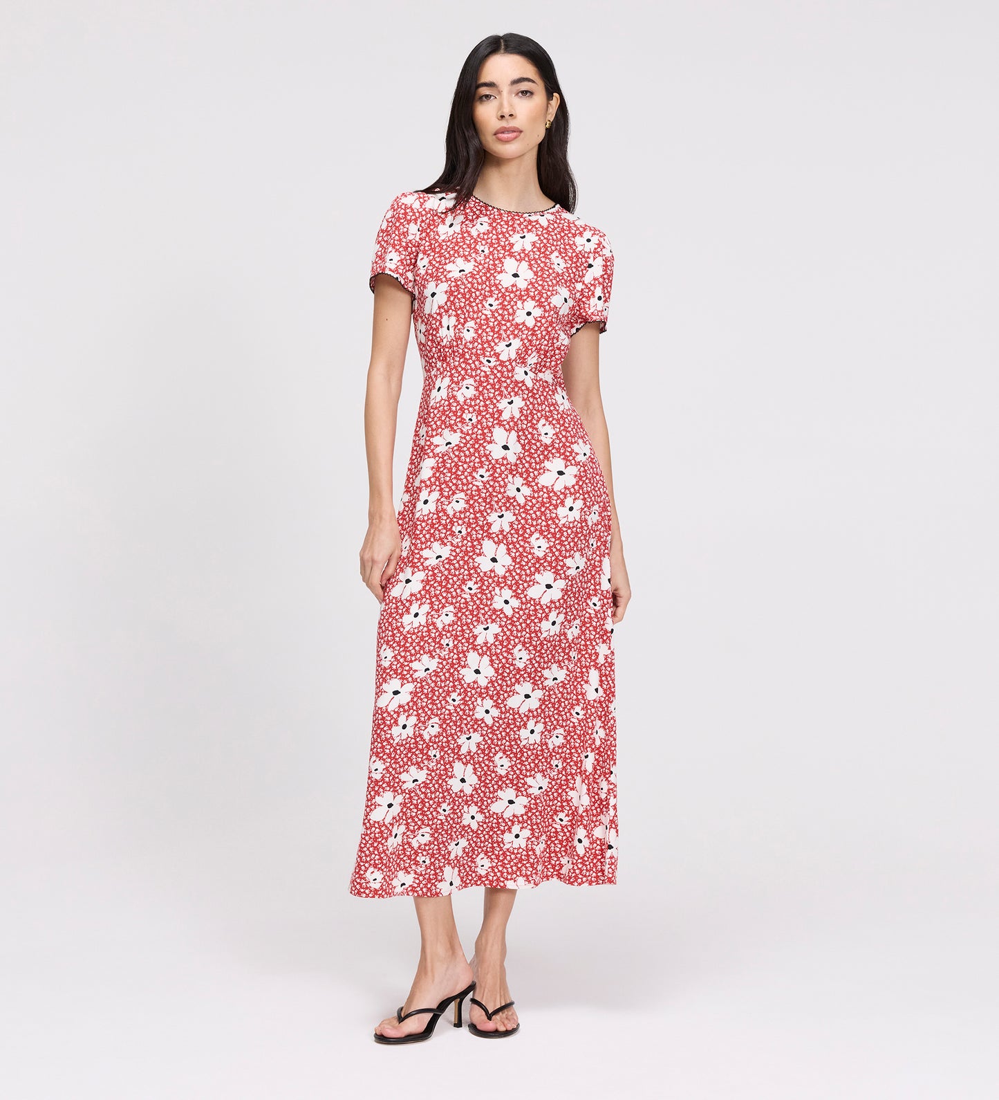 Lorna Red Ditsy Empire Waist Midi Dress