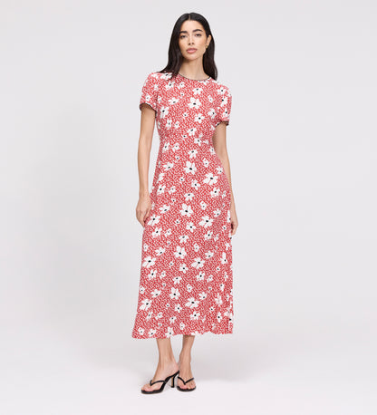 Lorna Red Ditsy Empire Waist Midi Dress
