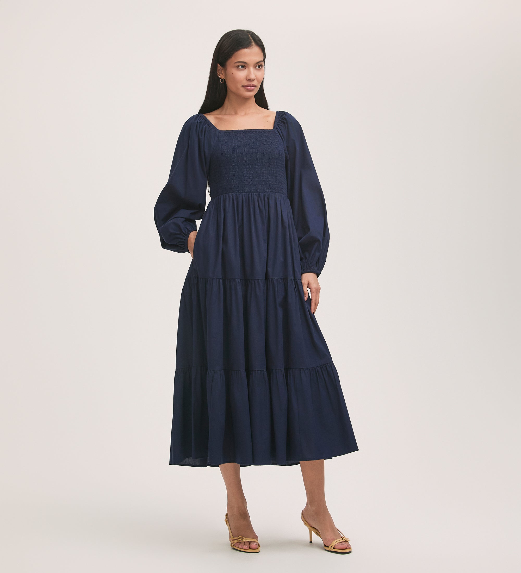 Lauretta Navy Cotton Midi Tiered Dress – Finery London Lauretta Navy Cotton Midi Tiered Dress – Finery London
