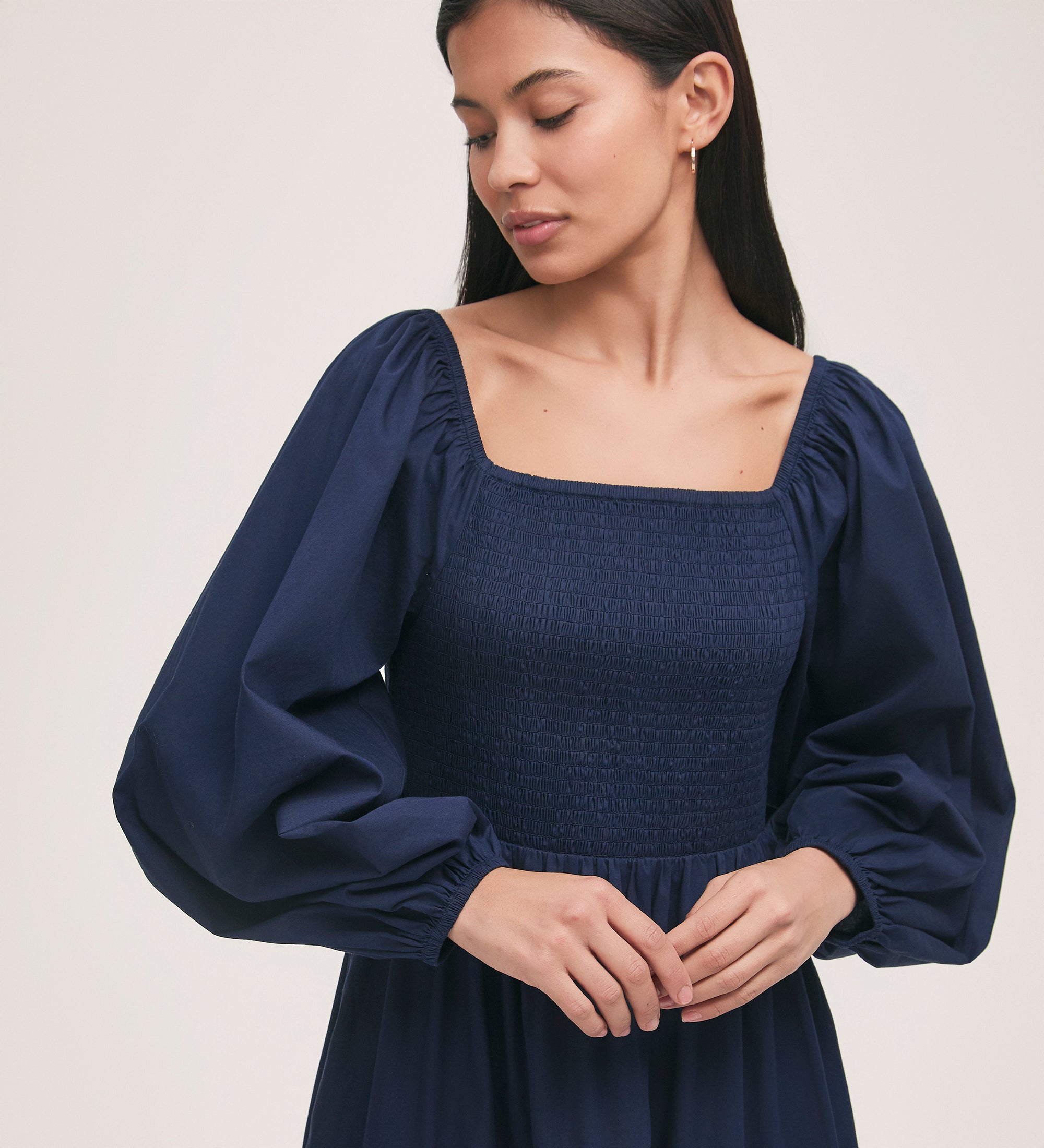Lauretta Navy Cotton Midi Tiered Dress – Finery London
