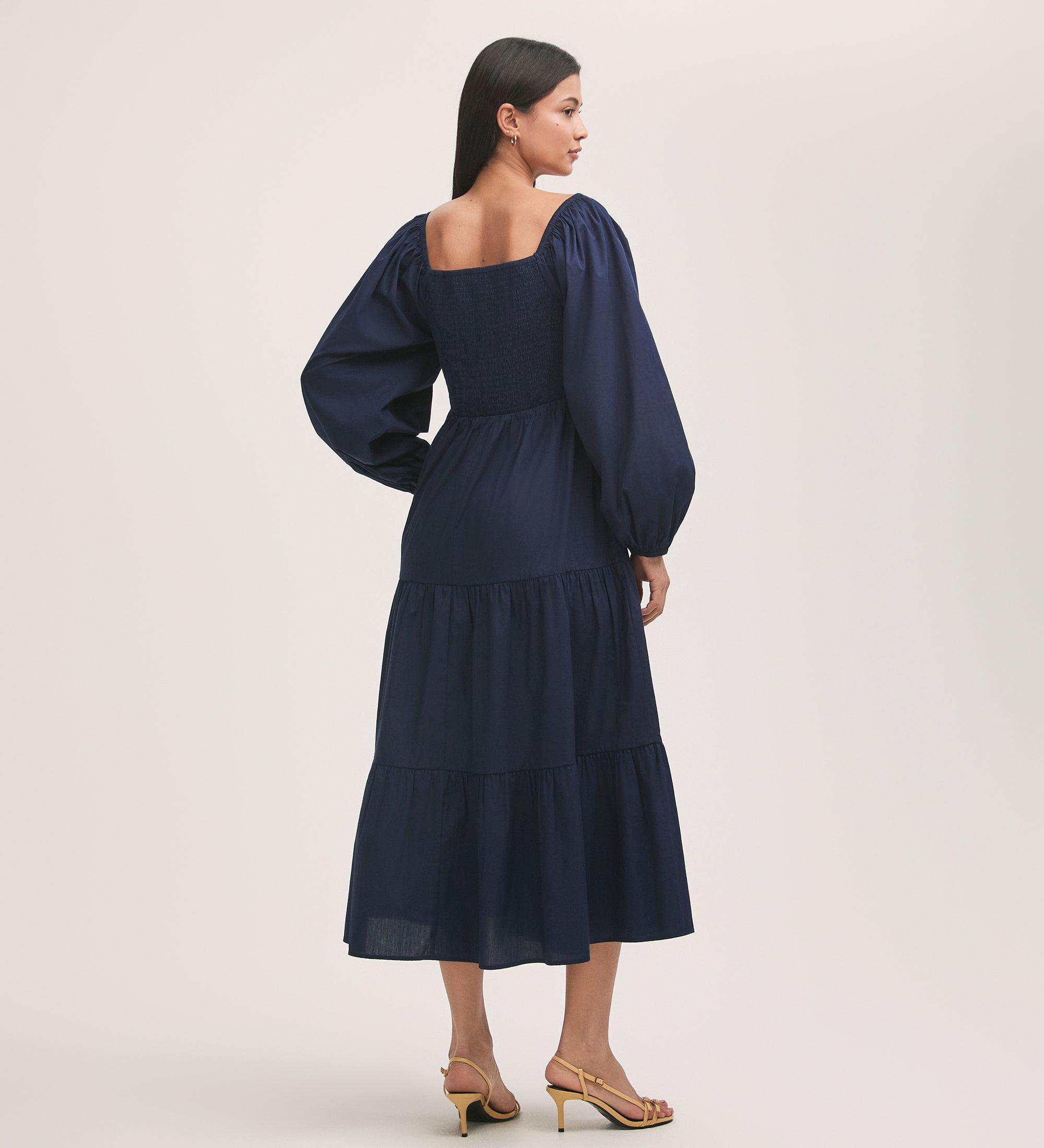 Lauretta Navy Cotton Midi Tiered Dress – Finery London