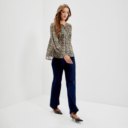 Lia Green Abstract Animal Chiffon Button-Through Blouse
