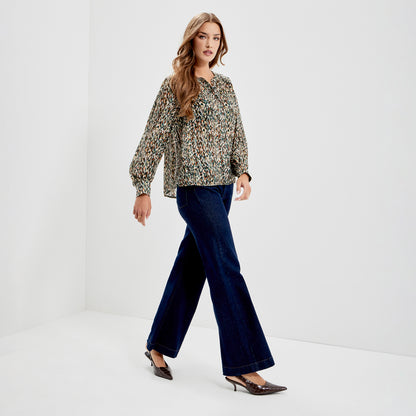 Lia Green Abstract Animal Chiffon Button-Through Blouse