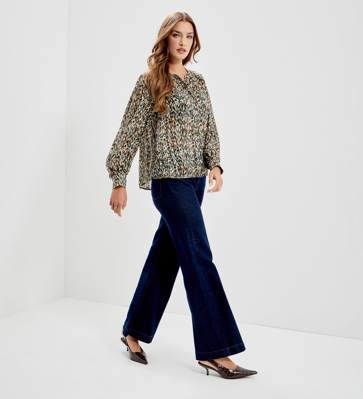 Lia Green Abstract Animal Chiffon Button-Through Blouse