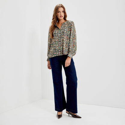 Lia Green Abstract Animal Chiffon Button-Through Blouse