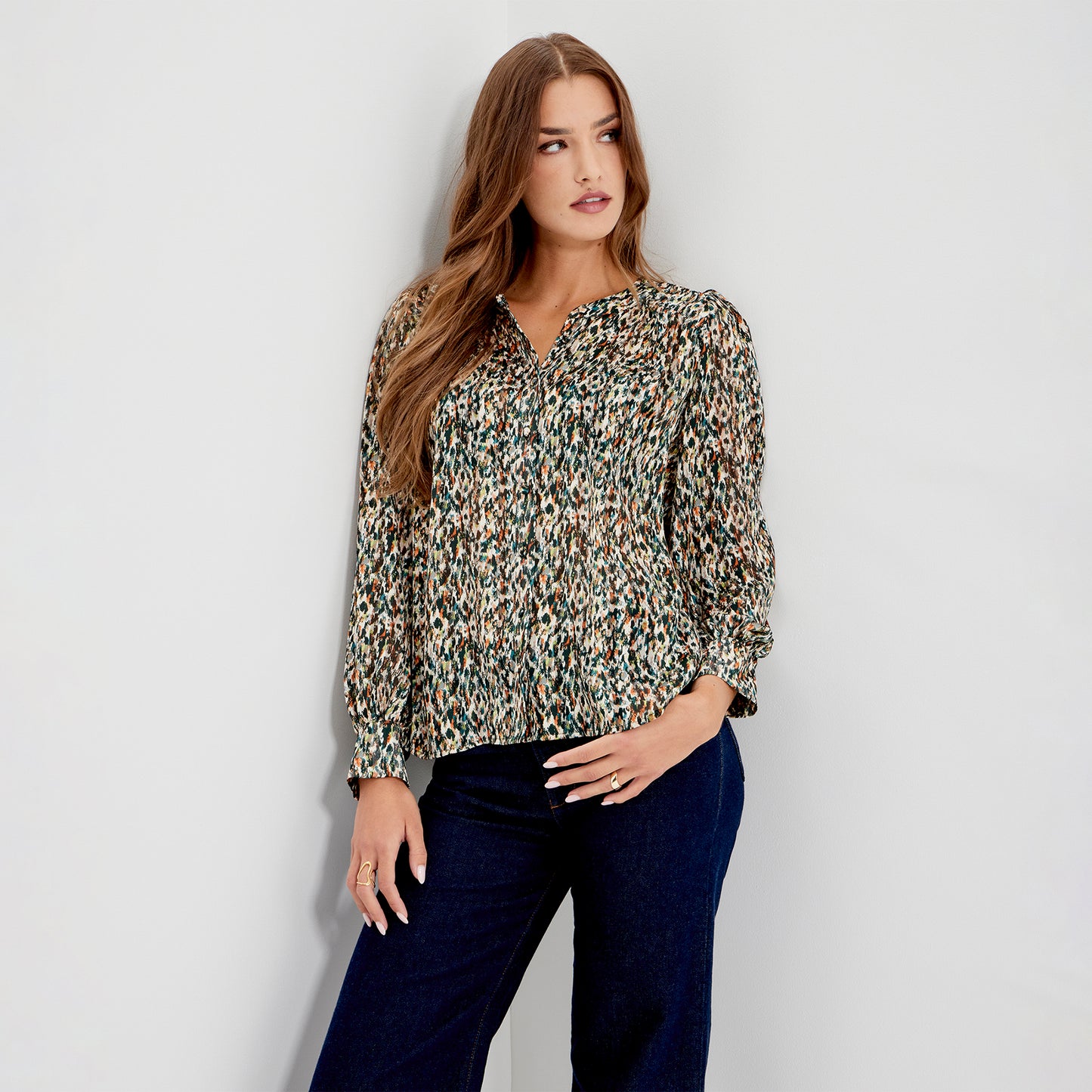 Lia Green Abstract Animal Chiffon Button-Through Blouse
