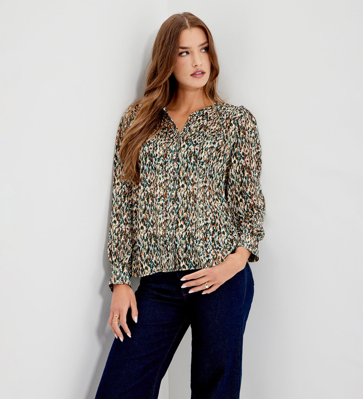 Lia Green Abstract Animal Chiffon Button-Through Blouse